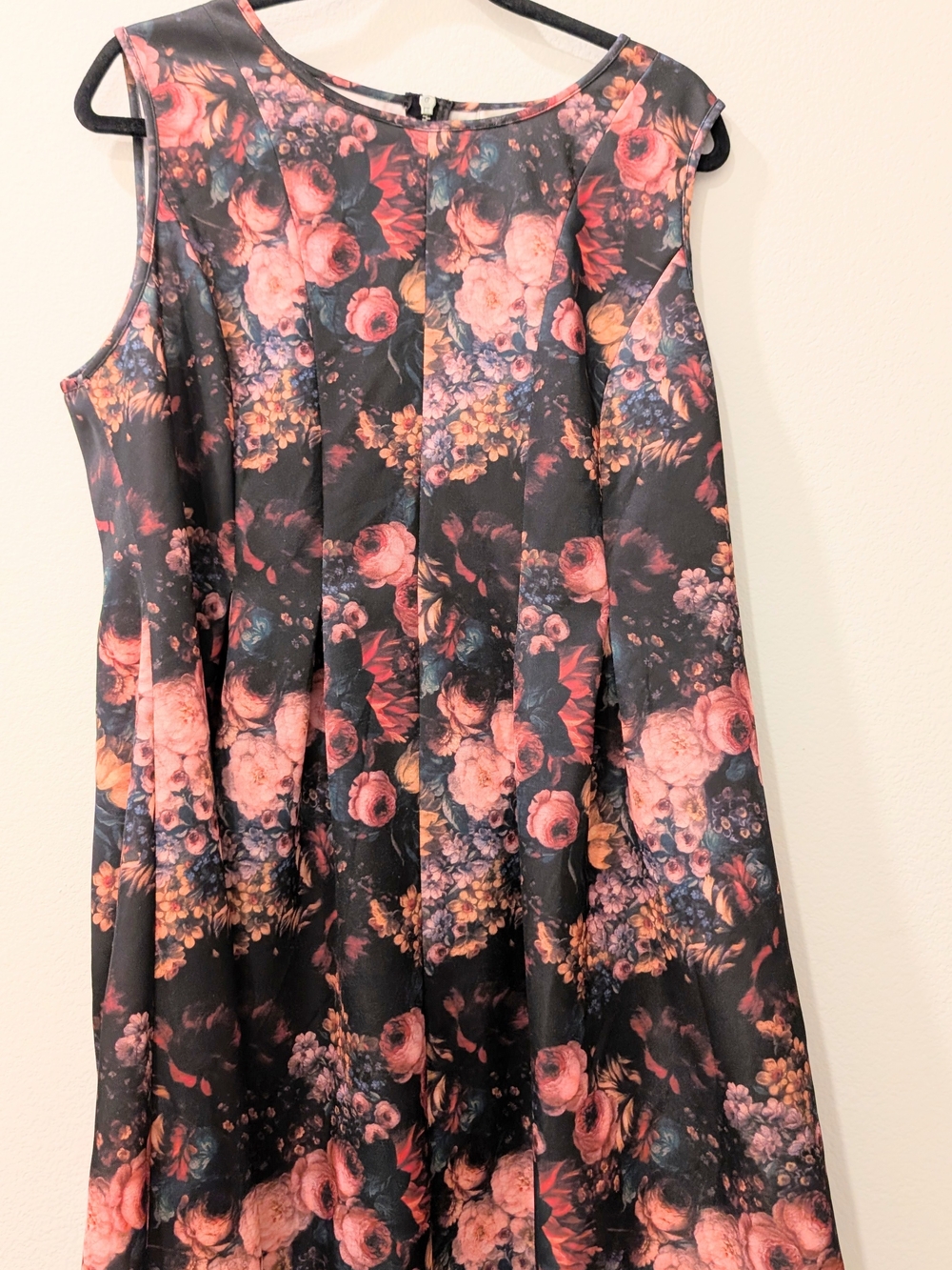Floral A-Line Dress in Black and Pink